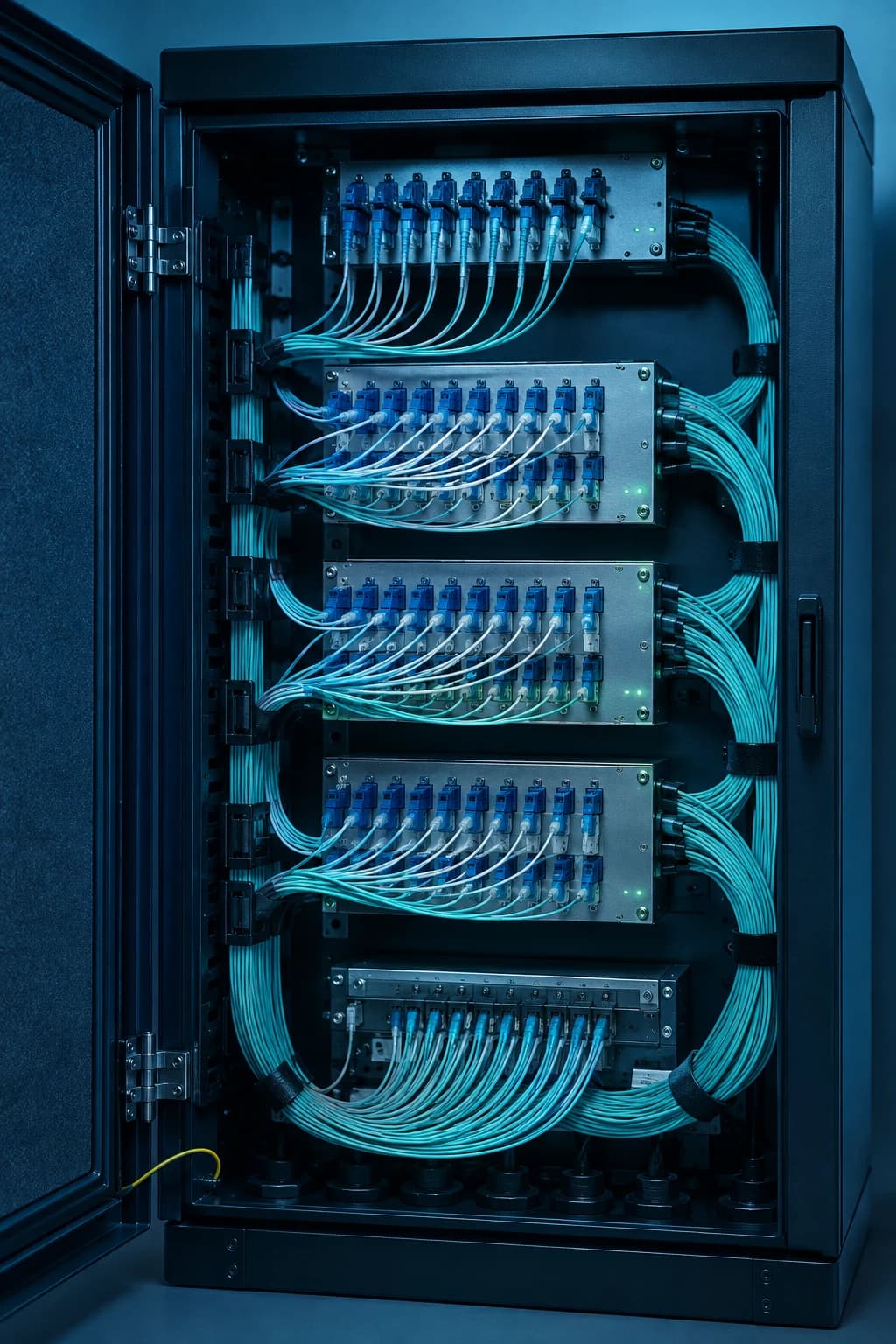 Organised fibre distribution cabinet with optical connections